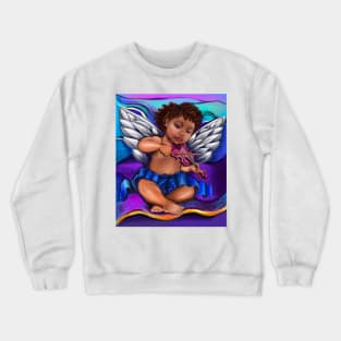 Black Angel cherub playing the violin - Serene sun kissed curly haired Baby cherub angel classical art Crewneck Sweatshirt